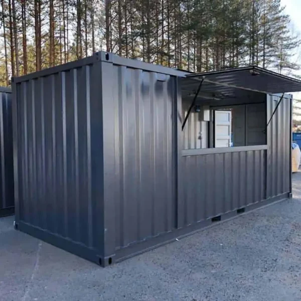20 Fuß Kiosk-Container mit Verkaufsklappe & integrierter Tür